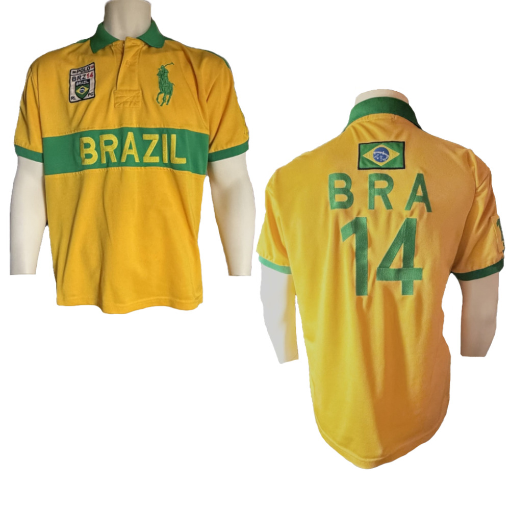Polo Ralph Lauren Brazil 14 Big Pony Polo Shirt Men XXL Custom Fit Yellow Green
